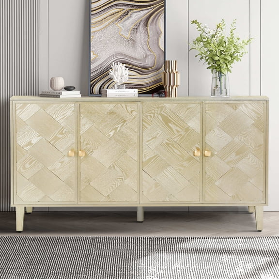 GDF Studio 59.8" Wide Storage Sideboard with Solid Wood Legs, Modern Cabinet, Champagne Finish