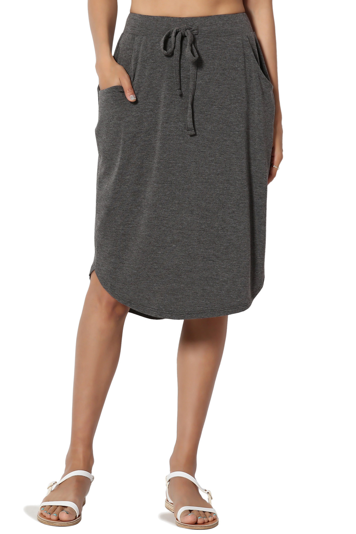 TheMogan TheMogan Women's Drawstring Elastic Waist Curved Hem Jersey