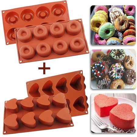 [Hear-shaped +Donut Cake Mold] Silicone Baking Mould,iClover Food Grade Silicone Non Stick Cake Bread Mold for Birthday Party-Chocolate Jelly Candy Pudding