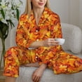 thumbnail image 4 of Salouo Autumn Maple Leaf Pile Pattern Women's Pajamas Set Long Sleeve Button Down Sleepwear Soft Pj Lounge Sets for women 2 Piece Pjs Set with Long Pants -Small, 4 of 8