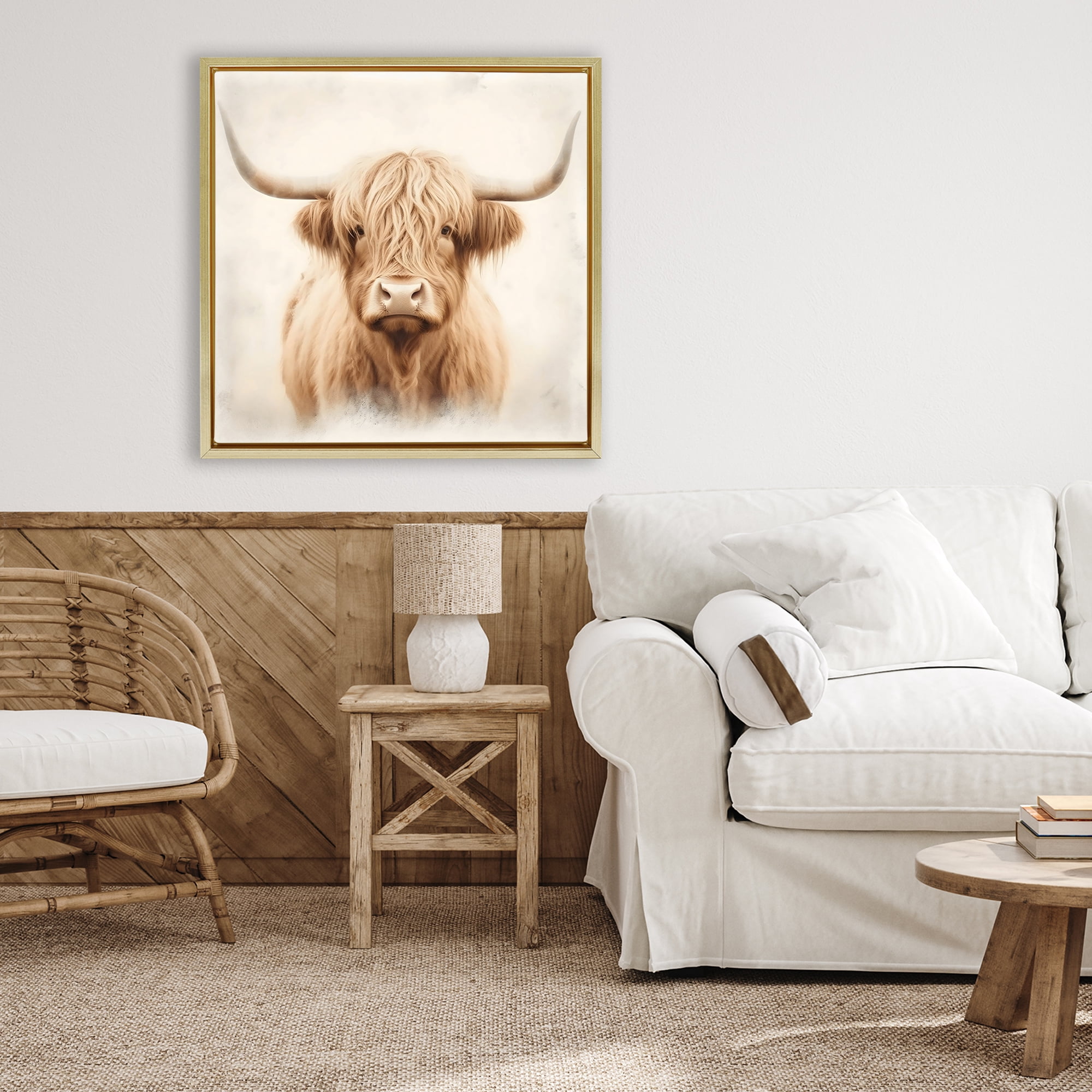 Stupell Industries Dreamy Fluffy Highland Portrait Gold Framed Floater Canvas Wall Art, design by Creative Studio