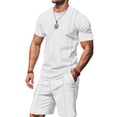thumbnail image 2 of Men's Short Sleeve Outfits Shirt Sets Shorts for Casual White XXL, 2 of 7