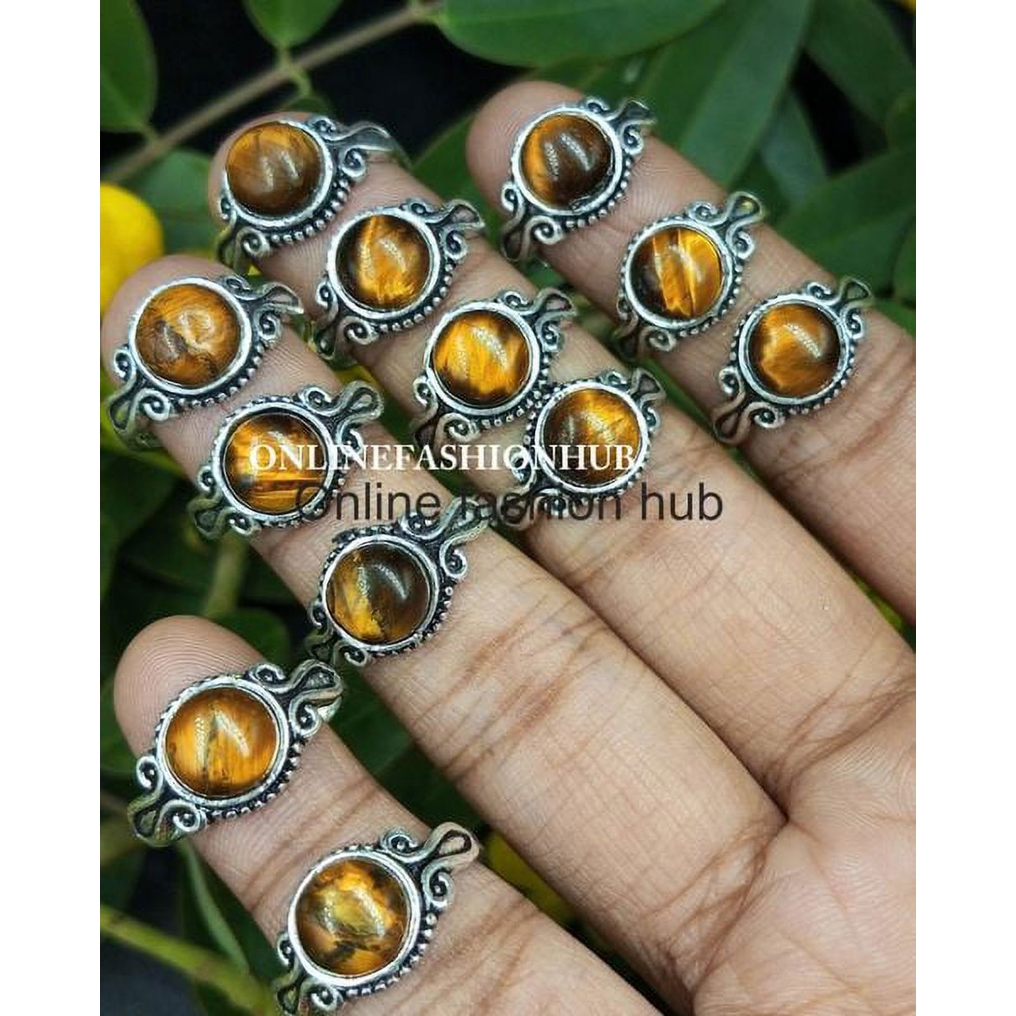 Tiger Eye Gemstone 925 Sterling Silver Plated Handmade 100pcs Ring