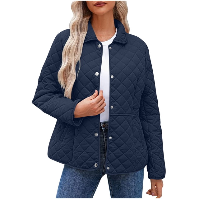 Women Puffer Jacket Quilted Jackets Oversized Puffer Jacket Lightweight Button Down Quilted Jackets Casual Winter Coats with Pocket Dressy Winter Clothes