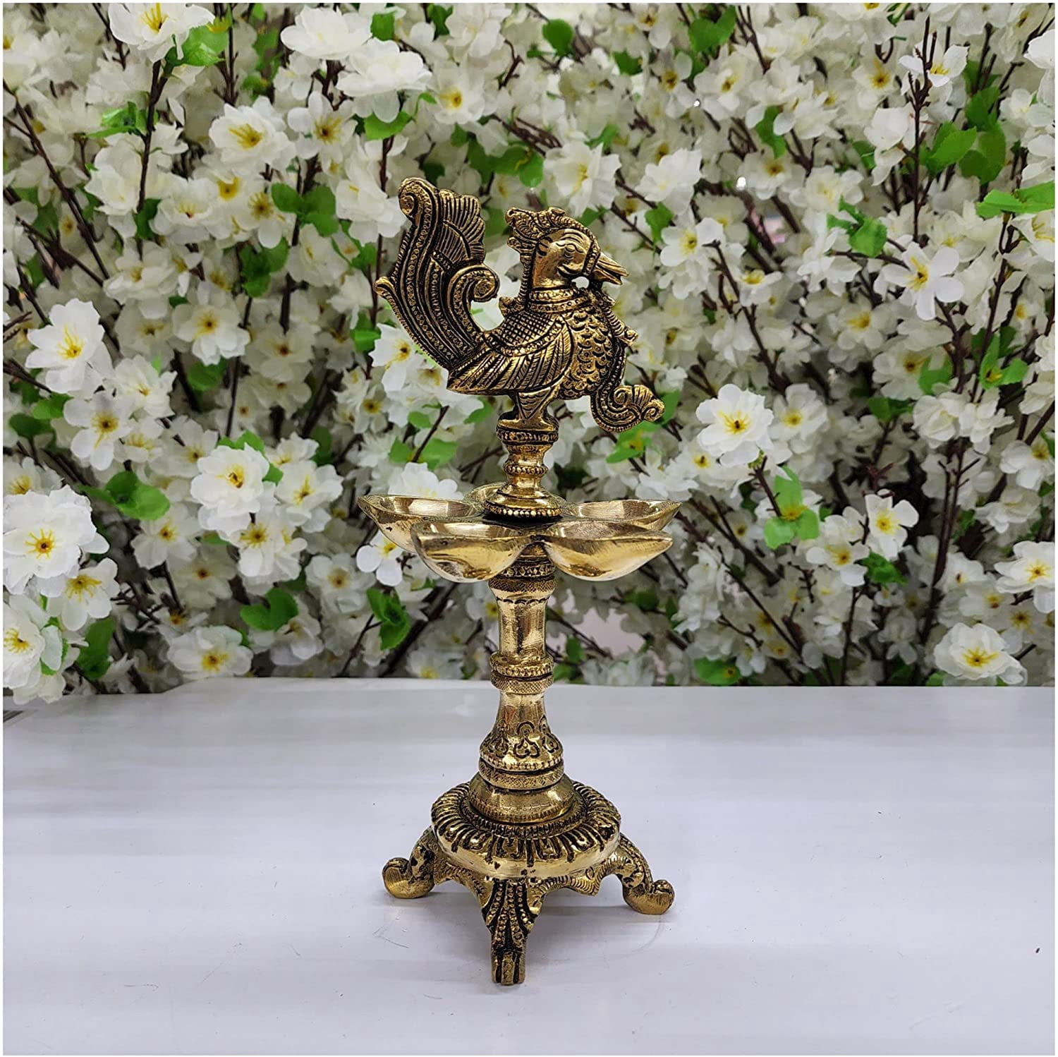 Brass Diya Lamp Large Size Annam Pakshi Home Temple Diya Annam Bird Oil Lamp with Stand Traditional Indian Oil Lamps Brass Decorative Diyas Lamp for Aarti Pooja Indian Handmade Diya - AtoZ India Cart