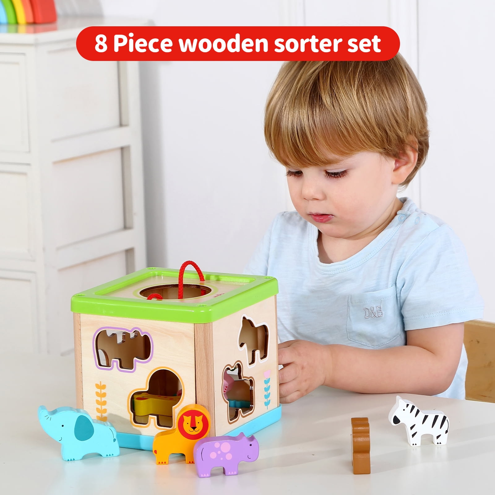 TOOKYLAND Wooden Shape Sorting Cube - Sorter Box Educational Toy
