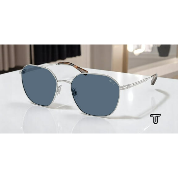 POLO PH3160 900180 Shiny Silver Dark Blue 56 mm Men's Sunglasses