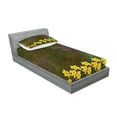 thumbnail image 2 of Ambesonne Vintage Fitted Sheet & Pillow Sham Set, Bridal Spring Flowers, Twin, Brown Yellow, 2 of 2
