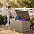thumbnail image 5 of Homall 120 Gallon Outdoor Patio Box Deck Plastic Resin Storage Box Backyard, Light Brown, 5 of 7