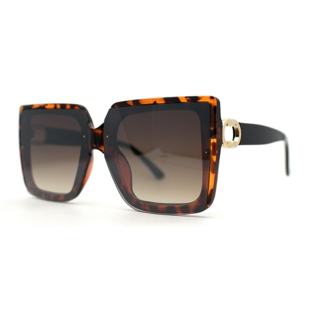 Womens Exposed Half Rim Square Butterfly 90s Designer Sunglasses Tortoise Brown