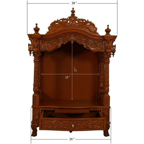 Teak Wood Temple for Home Wooden Temple Handcrafted Temple Pooja Mandir Handmade Temple Traditional Temple Puja Mandap Home Mandir Pooja Room Decor Puja Ghar Temple Hindu Mandir - AtoZ India Cart