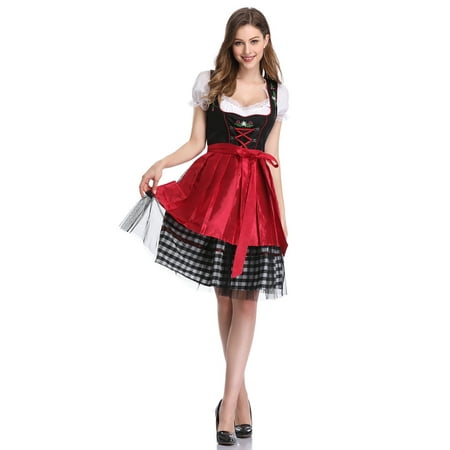 Bavarian Oktoberfest Women's Midi Dirndl Dress 3-Pieces+Apron+Blouse