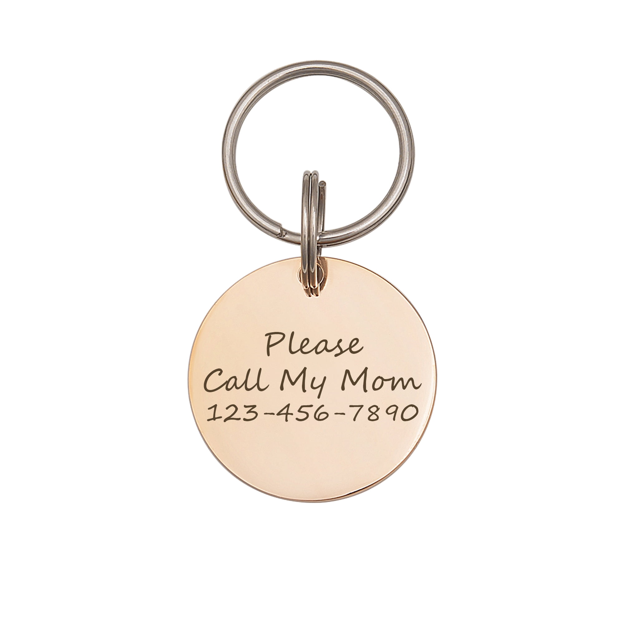 Anavia Metal Stainless Steel Round Name - Animal Face Birthday Holiday Christmas Engraved Dog Cat ID Tag, Rose Gold