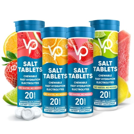 Venture Pal Chewable Electrolyte Tablets, 80 Count Fast-Dissolve Sugar-Free Stick Salt Tablets - Variety Pack for Rapid Hydration, Outdoor Running, Hiking, Sports | Keto & Vegan Friendly | 4 Pack