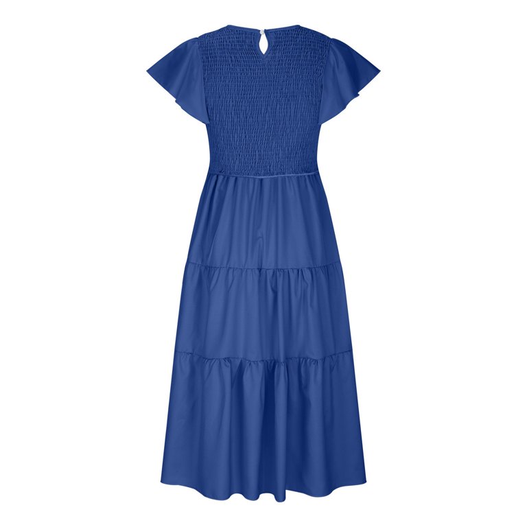 Dailytrove Women's Short Sleeve Fit-Flare Maxi Dress, Belted Waist, Summer Casual & Formal Wear, Feminine Fit, Size: DT-Medium