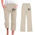 thumbnail image 2 of Plebaso Cotton Linen Capris for Women Casual Printed Elastic Waist Cropped Pants with Pockets Women's Lounge Pants, 2 of 4