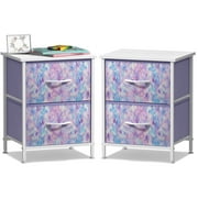 Sorbus Nightstand with 2 Drawers - Kids Bedside Table & End Table - Steel Frame, Wood Top, Easy Pull Fabric Bins - Dresser & Chest for Bedroom, Office, Dorm - 2 Pack