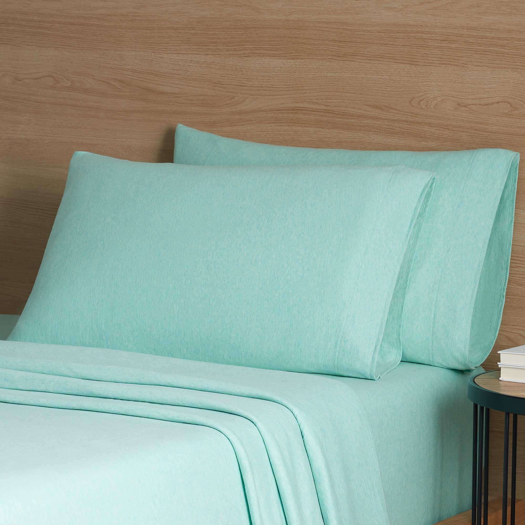 Mainstays Cotton Rich Extra Soft Jersey Bed Sheet Set, Full, Classic Mint, 4 Pieces