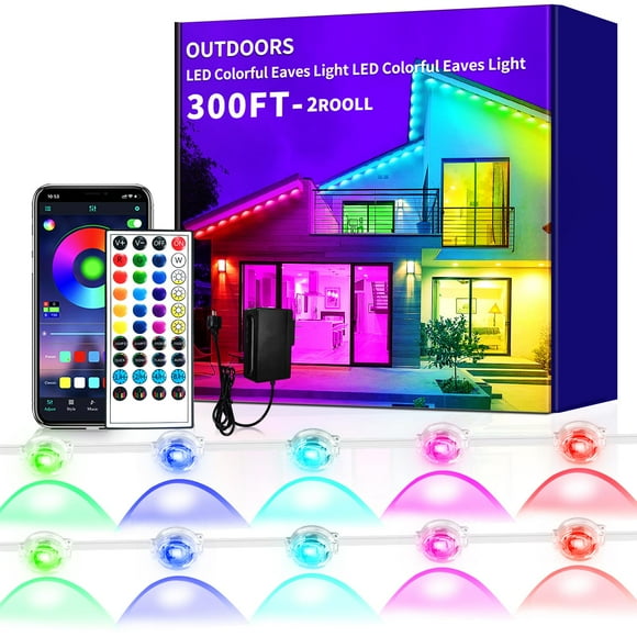 Lámpara de alero impermeable Yocrostar IP67 para techo de casa, 300 pies RGB