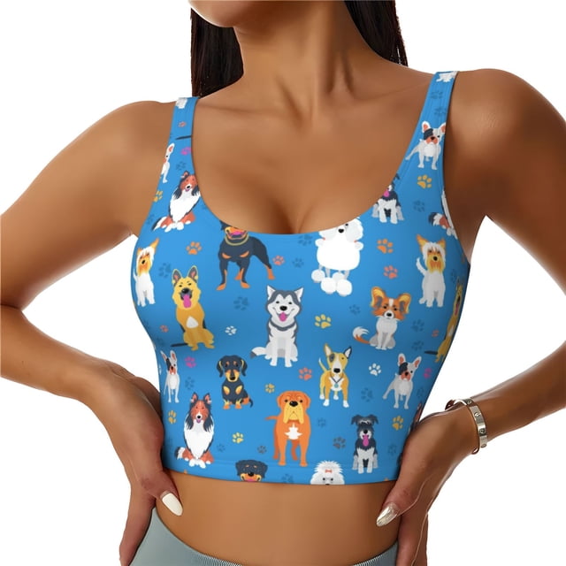 Balery Cute Dogs Sujetadores deportivos con espalda cruzada para mujer, acolchados, sin costuras, de alto impacto, ideales para yoga, gimnasio, entrenamiento y fitness.-