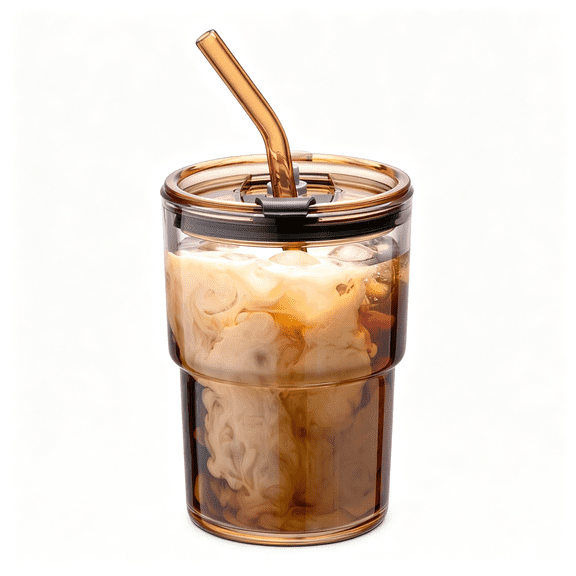 BPPEG 13Oz/400Ml Tumbler Water Glass,Cups with Straw and Lid Sealed Carry on for Coffee,Iced Tea,Thick Wall Insulated Glass Cup (Thick Wall Insulated Glass Cups with Lids and Straws Amber)…