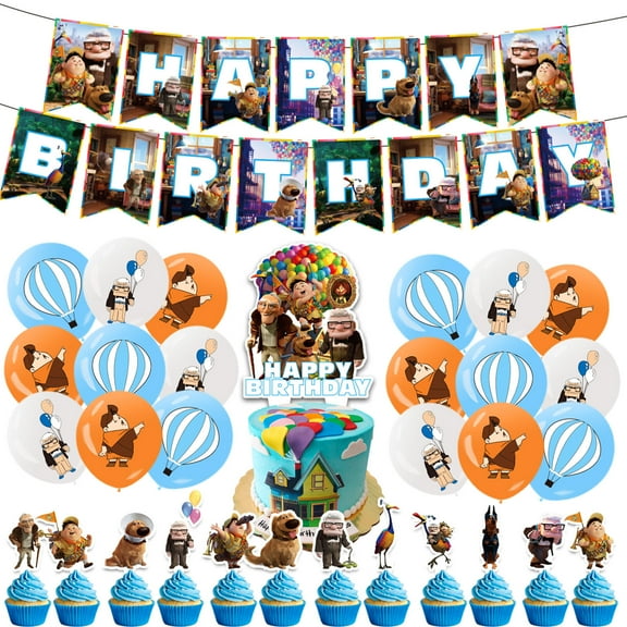 32 PCS For Up Birthday Party Decorations, With 1 Happy Birthday Banner Garland,18 Balloons,13 Cupcake Toppers for decorative supplies set
