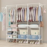 Leyeet 63 Wx14 Dx67 H Clothes Rack Heavy Duty Clothing Racks for Hanging Clothes, Metal Clothing Rack Heavy Duty Wire Garment Rack Free Standing Closet Portable & Sturdy, White