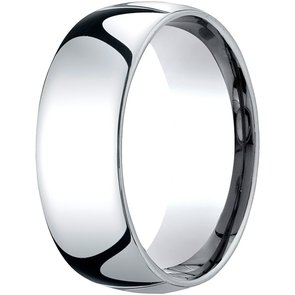 Aetonal Mens 14K White Gold, 8mm Slightly Domed Standard