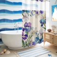 thumbnail image 5 of No Hook Shower Curtain, Blue Purple Flowers Shower Curtains for Bathroom with See Through Top Window, Spring Seasonal Botanical Florals Waterproof & Washable Bath Curtain Narrow 54"x78", 5 of 9