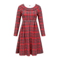 thumbnail image 5 of GUACER Plaid Fall Midi Dresses for Women High Waist Crewneck Long Sleeve A-Line Swing Dress for Work Casual, 5 of 6