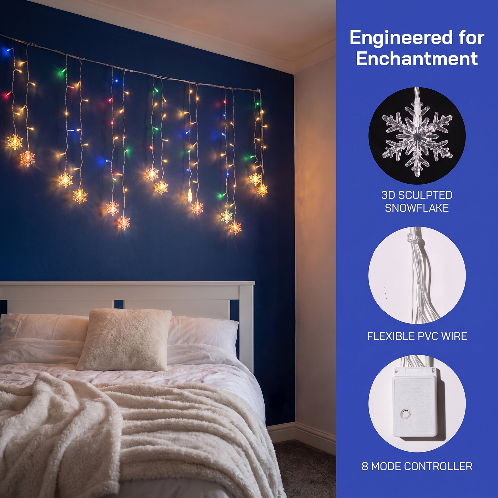Unique Bargains Snowflake Decor Lights for Indoor 3.5 ft Colorful US Plug In Powers
