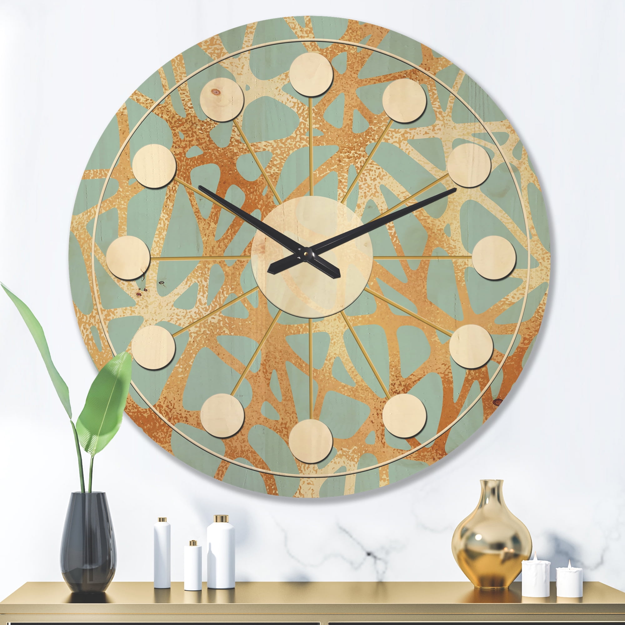 Designart 'Metallic Golden Luxury Geometrics XII IV' Mid-Century Modern Wood Wall Clock