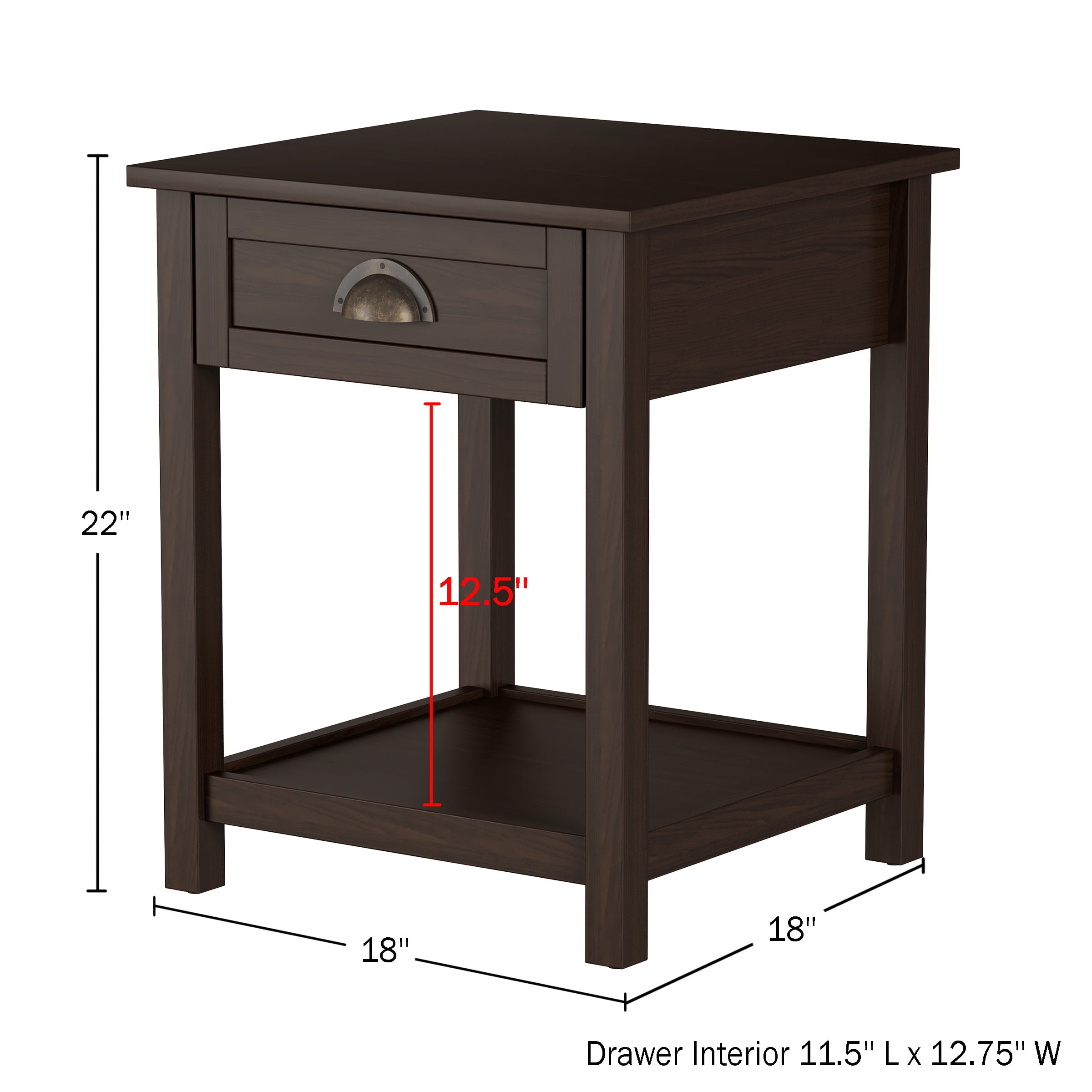 Lavish Home End Table with Drawer- Sofa Side Table with Storage Shelf (Brown)