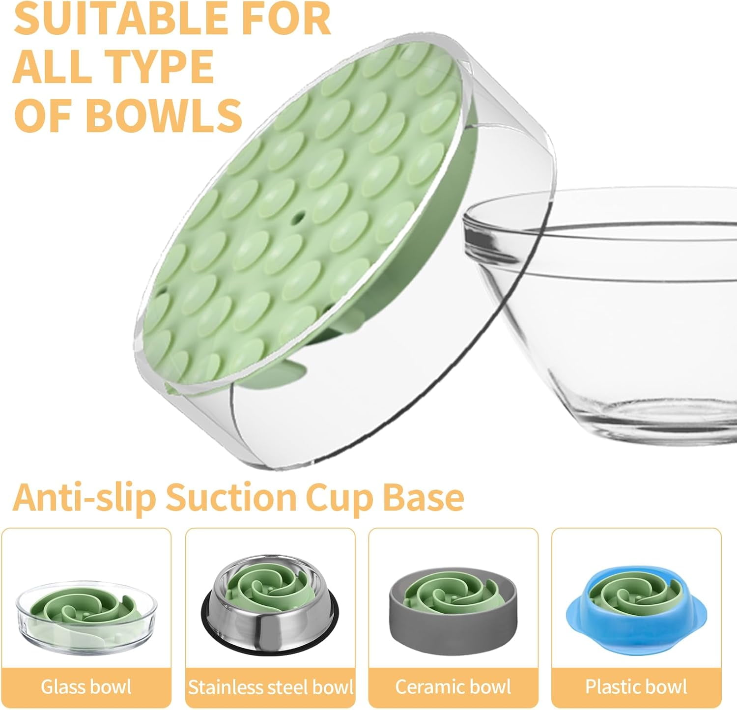 Slow Feeder Dog Bowls Insert,  Soft Silicone Slow Eating Feeder Insert with Suction Cups for Small, Medium and Large Dogs, Fit into Basic and Elevated Dog Bowls, Green Green,L