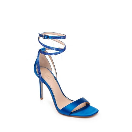 

JEWEL BADGLEY MISCHKA Womens Blue Glitter Accent Heel Rhinestone Strappy Shaylee Square Toe Stiletto Buckle Dress Sandals 7 M