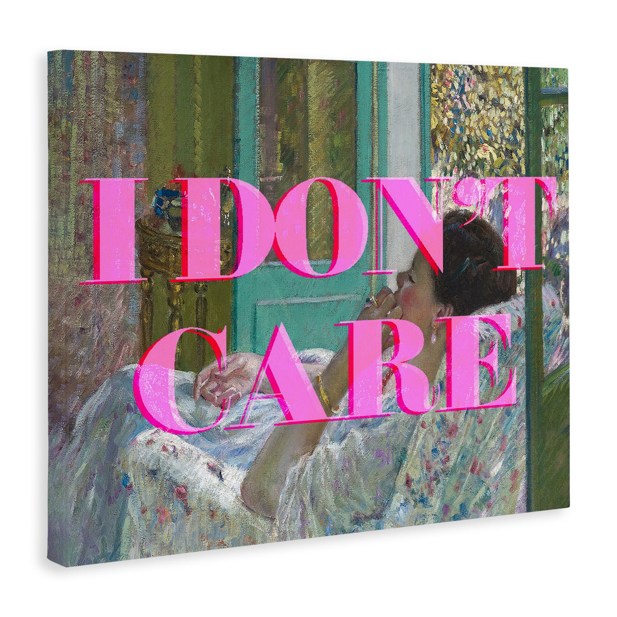 I Don't Care over Classic Painting Canvas Wall Art, design by Lil' Rue