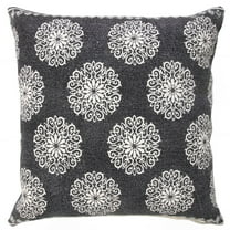 LR Home Ox Bay Hand-Woven Black/White Floral/Botanical All-Natural Cotton Pillow Cover