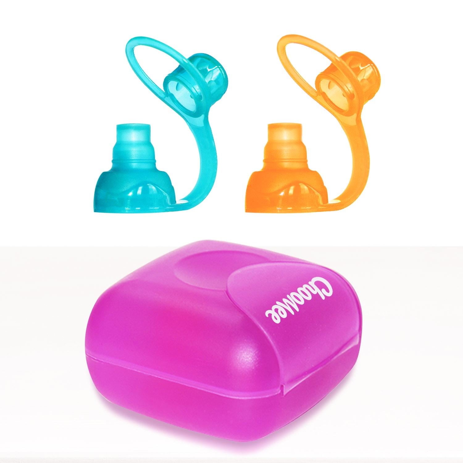 ChooMee SoftSip Reusable Silicone Food Pouch Top + Travel Case | No Spill Valve | Self-feeding | Aqua Purple, 2 CT