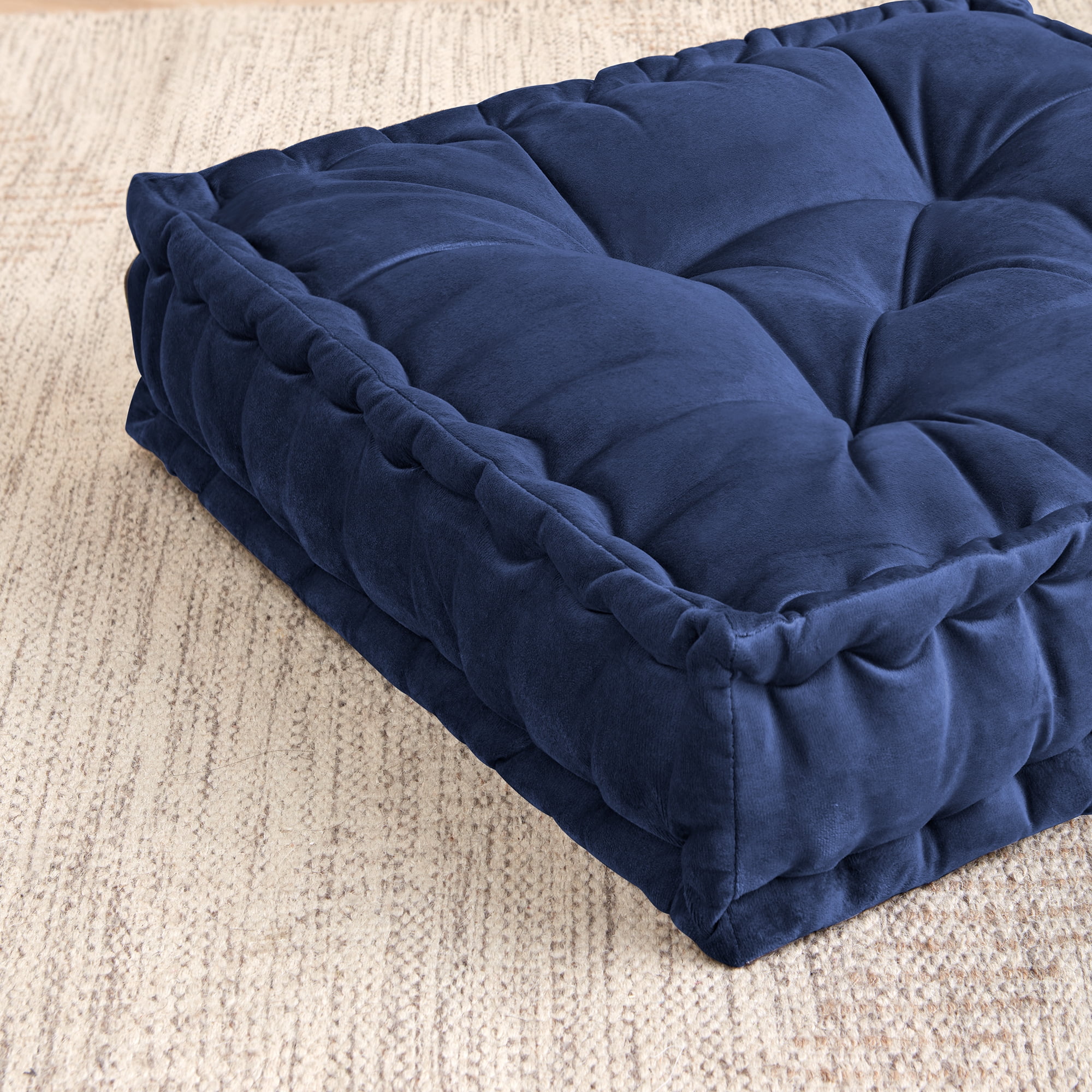 Sweet Home Collection Tufted Square Meditation Yoga Floor Pillow, Navy - 20" x 20"