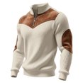 thumbnail image 3 of Sweatshirts For Men Quarter Zip Solid Color Casual Loose Fit Crew Neck Shirts Comfortable Soft Long Sleeve Y2K Outfits Spring Fall Pullover Tops Khaki M, 3 of 5