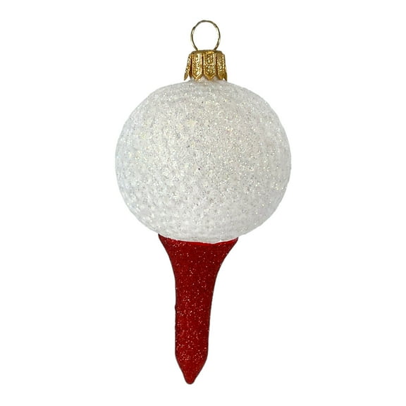 Pinnacle Peak Trading Golf Ball on Red Tee Polish Blown Glass Hanging Christmas Tree Ornament 4 inch