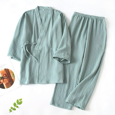 

CoCopeaunt Couple Sleepwear Men and Women 100% Cotton Pajamas Two Piece Set Plus Size Loose Bathrobes V-Neck Kimono Pijama Mujer Sleepwear