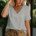 thumbnail image 6 of ClodeEU Women's Linen Blend V Neck Short Sleeve T-Shirt,Solid Color Casual Top Gray,Womens Plus L, 6 of 7