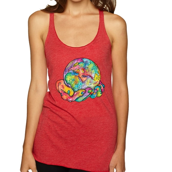 Wild Bobby Rainbow Painted I've Got The Whole World Dean Russo Design Inspirational/Christian Women Tri-Blend Racerback Tank Top, Vintage Red, Small