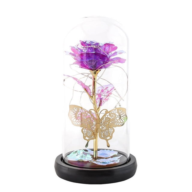 Xihbxyly Lámpara Led de Rosa, Cubierta de Vidrio Dorado, Base Hueca, Funciona con Pilas, Romántica, Regalo de San Valentín, Decoración Del Hogar, 20 X 11 X 9 Cm.
