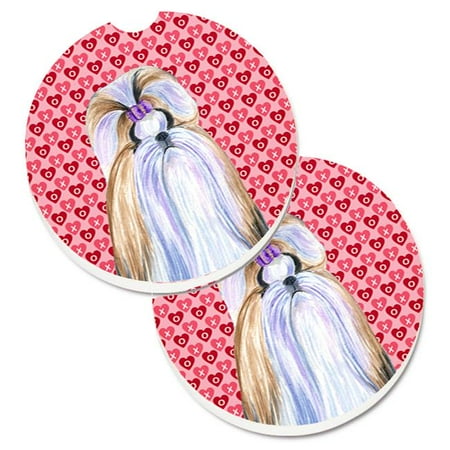 

Shih Tzu Hearts Love & Valentines Day Portrait Set of 2 Cup Holder Car Coaster