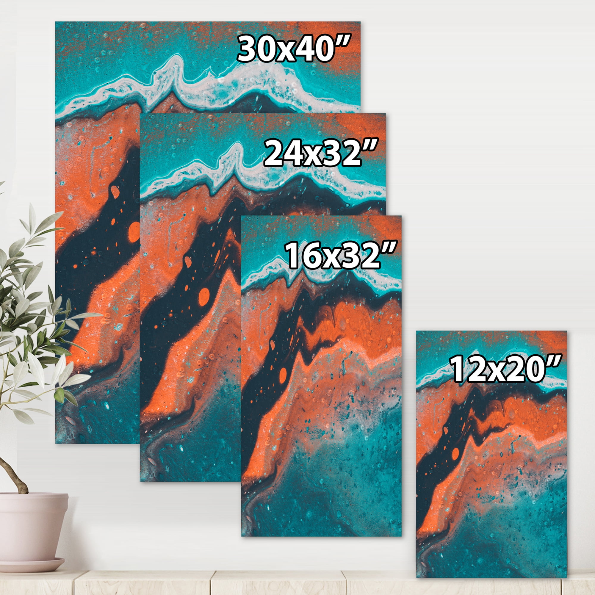 Designart ' Abstract Marble Composition In Orange and Blue VI ' Modern Canvas Wall Art Print