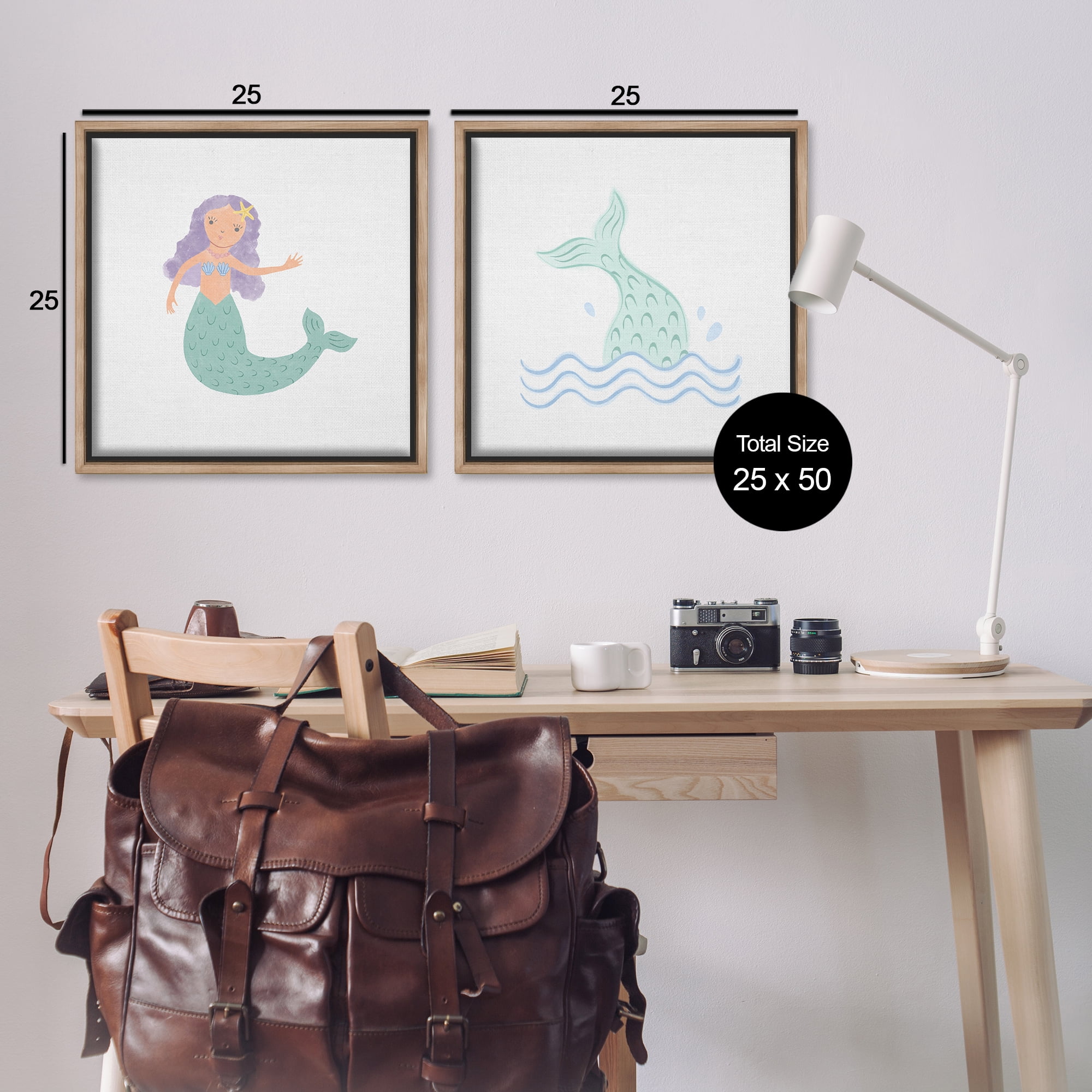 Stupell Industries Ocean Mermaid Splash Fantasy & Sci-Fi Painting Brown Floater Framed Canvas Art Print Wall Art, 25 x 25, Set of 2