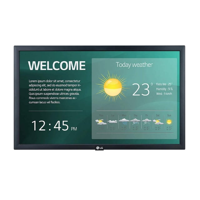LG Pantalla digital retroiluminada LED IPS FHD de 22" serie 22SM3G-B con CMS integrado, SoC de cuatro núcleos con webOS™ 4.0, plataforma de señalización inteligente y WiFi integrado, negro