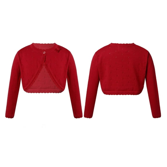 renvena Kids Flower Girls Knit Cardigan One Button Closure Wedding Dress Bolero Shrug